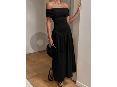 black maxi off shoulder dress