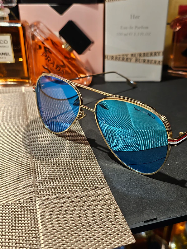 Thom Browne Blue Mirror,  golden frames Sunglasses