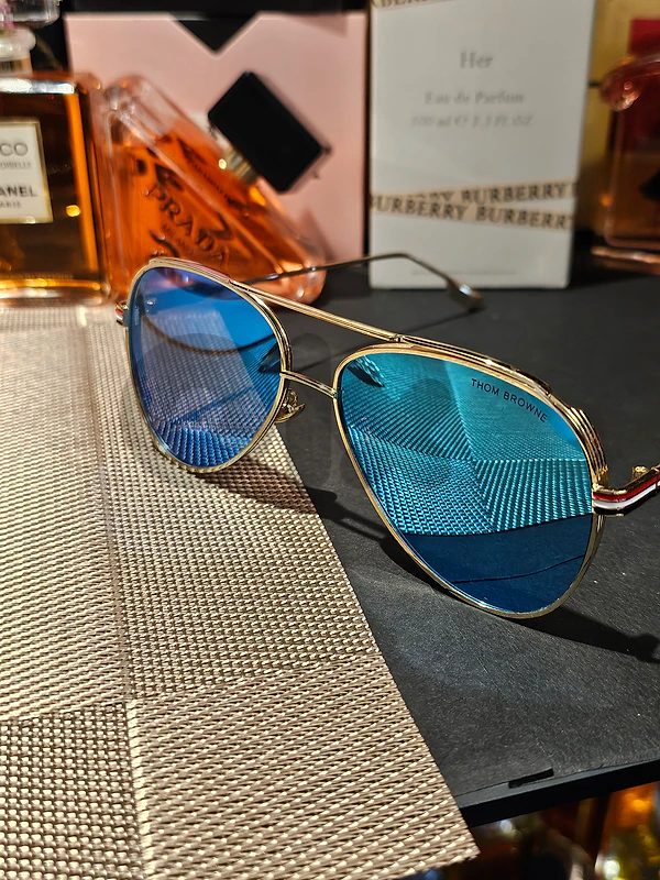 Thom Browne Blue Mirror,  golden frames Sunglasses