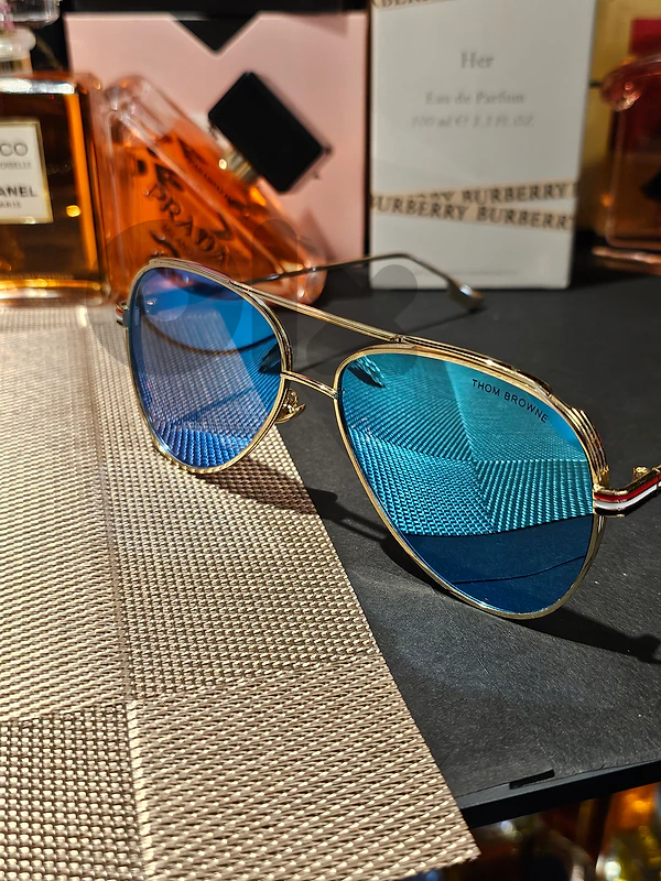 Thom Browne Blue Mirror,  golden frames Sunglasses