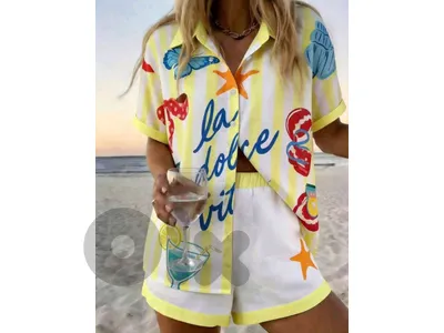New Woman Striped Shirt & Short Casual Summer Set
