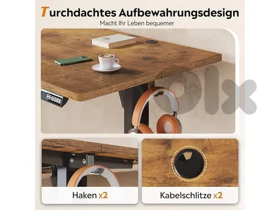 DEVAISE Height-adjustable desk, 140 x 70 cm, with quiet motor and memory function for 3 heights, sit-stand desk, height adjustment 72-118 cm, ergonomic computer desk for office, brown