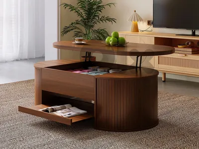Lift-top coffee table 110x55.5x40 cm - curved sides - 1 drawer