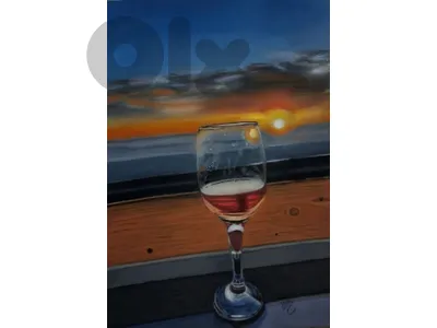 sunset dry pastel painting لوحة رسم يد بالباستال