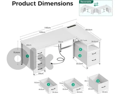 l shaped desk white color