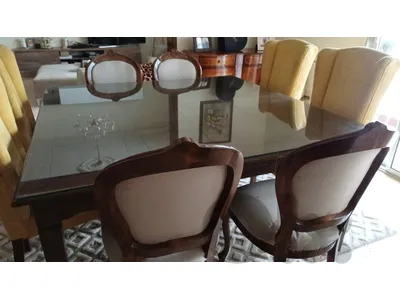 Antiques Wood Dinning Table طاولة سفرة خشب مع ذجاج