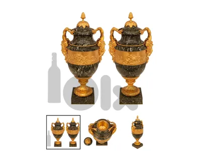 A pair of Frensh 19th century louis XVI st.vert patricia marble and ormolu lidded urns
