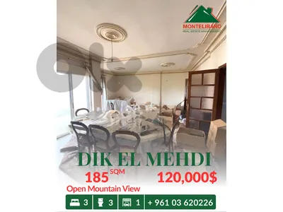 185 sqm Apartment For Sale in Dik El Mehdi ديك المحدي with Open Mountain View