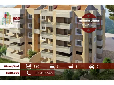 Hboub/Jbeil 180m2 | 55m2 Terrace | Duplex | Furnished | ABA