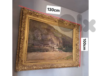 "Bord de rivière" 19th century antique french oil painting on canvas "Bord de rivière" 19th century antique french oil painting on canvas