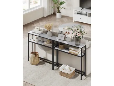 Console Table for Hallway, 2-Tier Slim Sofa Table, 20 × 80 × 80 cm