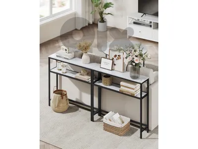 Console Table for Hallway, 2-Tier Slim Sofa Table, 20 × 80 × 80 cm