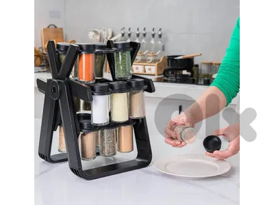 Kitchen Spice Rack with 18 Glass Jars - 360° Rotatable Jar Holder