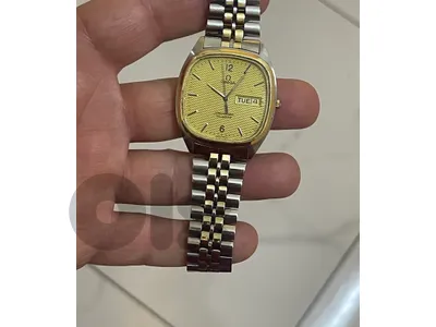 omega seamaster qaurtz steel gold plated  bezel 14k gold