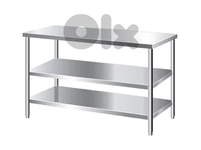 Stainless Steel Table – 3 Shelves طاولة ستانلس ستيل – 3 رفوف