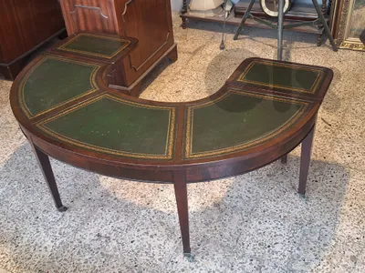 antique leather insert english drop leaf horseshoe english table