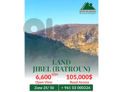 6,600 sqm Land For Sale in Jibel (Batroun) with Open Mountain View