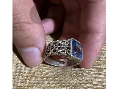 خاتم فضه 925 و حجر بلو توباز ازرق المميز  ring silver 925 with blue Topaz