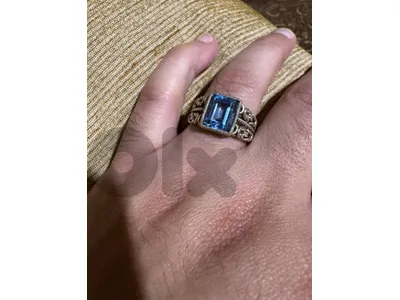 خاتم فضه 925 و حجر بلو توباز ازرق المميز  ring silver 925 with blue Topaz