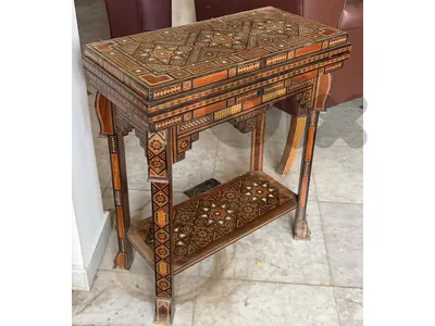 طاولة لعب ورق وشطرنج وزهر انتيك ارابيسك اصلي قديم