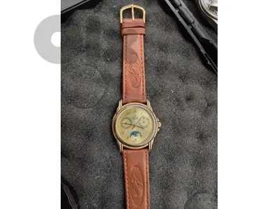 rare vintage gold plated Swiss watch moon phase calender