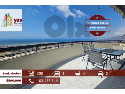 Zouk Mosbeh 300m2 | 60m2 Terrace | Furnished Duplex | Sea View | OH
