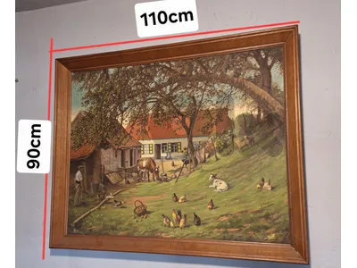 large antique signed european oil painting on canvas
