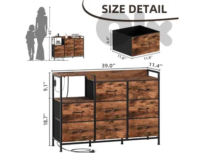 Dresser with Charging Station and Open Shelves,Dresser for Bedroom with 8