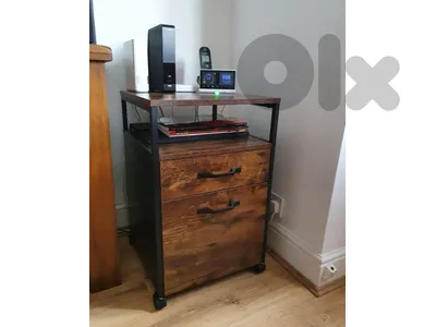 Industrial Filing Cabinet Office Storage Desk Unit Vintage Rustic Wheels Drawers