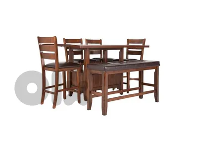 ✨ Home Centre Uptown 6-Seater Dining Set – Solid Oak Finish | Table + 4 Chairs + Bench + Storage
