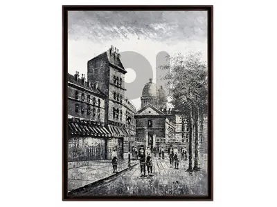 Black & White Paris Street handmade  Painting – Framed Wall Art 🖤🩶