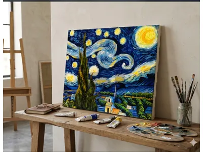 Handmade "The Starry Night" Oil/Acrylic Painting – Van Gogh Replica