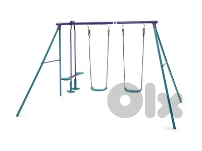 plum metal double glider swing, purple & teal