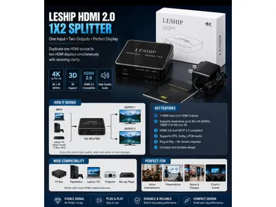 Leshp HDMI 2.0 1x2 Splitter. Leshp HDMI 2.0 1x2 Splitter.
