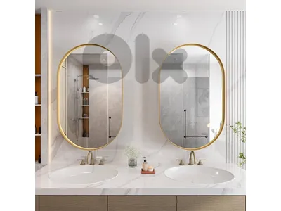 Oval Mirror Cabinet, Gold Colour