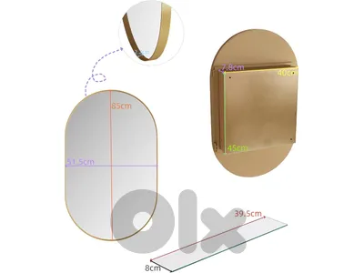 Oval Mirror Cabinet, Gold Colour