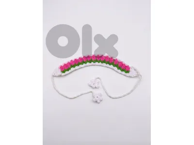handmade crochet flower pink tulip headband adult size