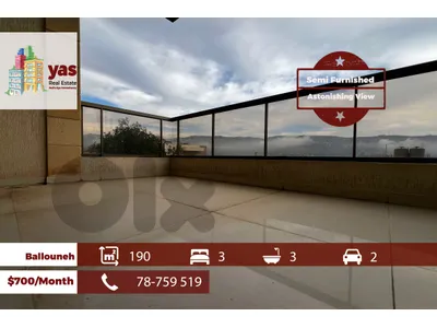 Ballouneh 190m2 | New Flat|  Semi Furnished | Calm Area | KS