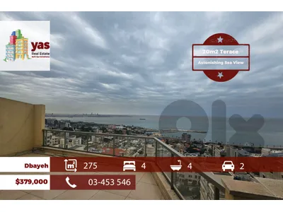 Dbayeh 275m2 | 20m2 Terrace | Astonishing Sea View | Calm Street | OH