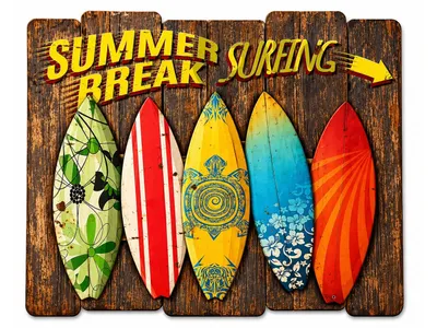 🏄‍♂️ Vintage Wooden Surfboard Wall Art – "Summer Break Surfing" made in holland