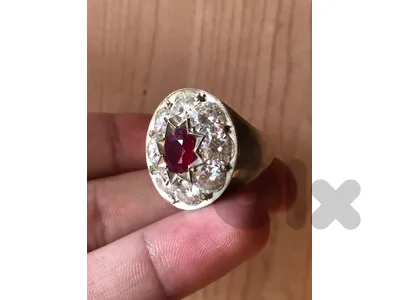 خاتم فضه 8 حجر موزونايت روسي ابيض كبار نفس الماس و نفس الدرجي و صلبت و حجر ياقوت بورمي لأصلي
