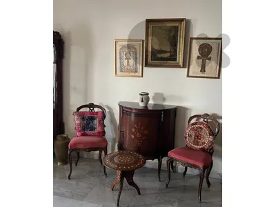 Coin Salon: Bahut + 2 Chairs.