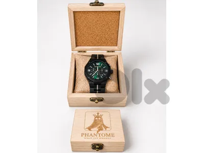 Phantome Luxury Wooden Watch | Black & Green Chronograph Style
