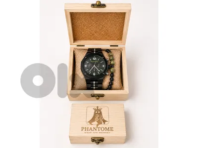 Phantome Wooden Watch Set | Green Dial Men’s Watch with Stone Bracelet