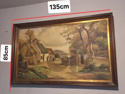 Large antique european signed oil painting on canvas