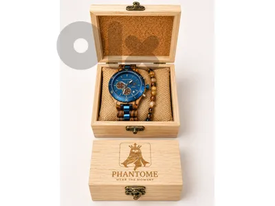Phantome Wooden Watch & Bracelet Set | Blue Dial Luxury Men’s Watch