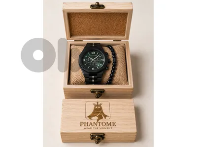 Phantome Wooden Watch Set | Green Dial Men’s Watch with Black Bracelet