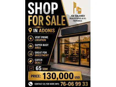 Shop For sale in Adonis 65m2 Prime Location Catch 130,000$cash/أدونيس