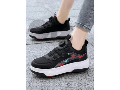 New Fashionable Black Roller Skate Shoes With Detachable Wheels Or Casual Sports Sneakers