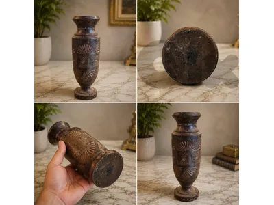 Hand-Carved Mid-Century Wooden Flower Vase مزهرية خشبية محفورة يدويًا من منتصف القرن الماضي